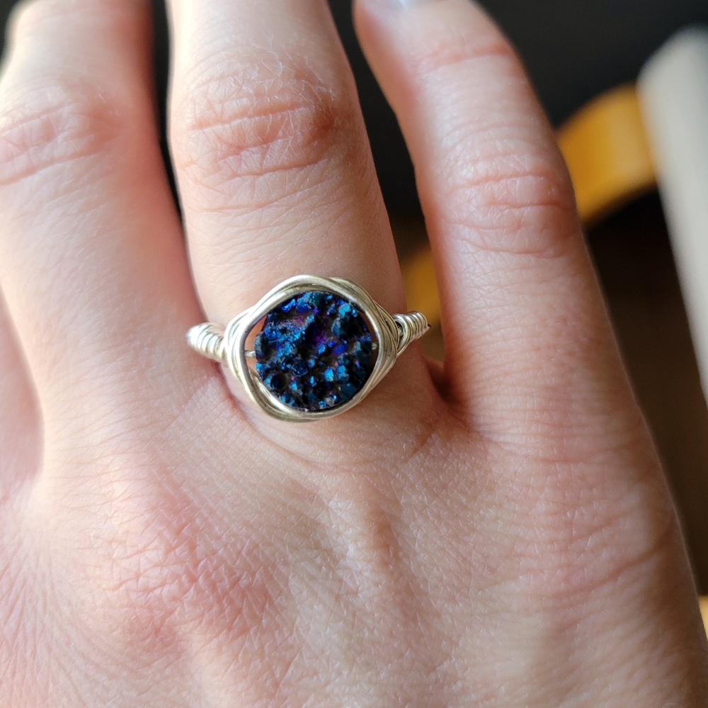 Wire Wrap Silver Ring With Gemstone - image 2